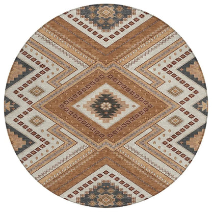 Solene Orange Washable Indoor-Outdoor Rug-Outdoor Rugs-LOOMLAN Rugs-8' x 8'-LOOMLAN