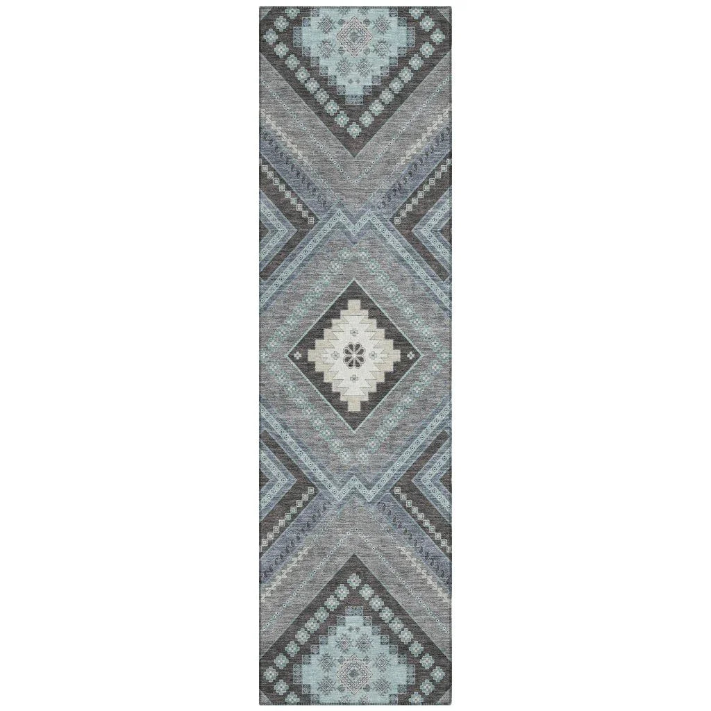 Solene Pewter Washable Indoor-Outdoor Rug-Outdoor Rugs-LOOMLAN Rugs-2'3" x 7'6"-LOOMLAN