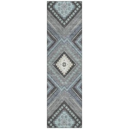 Solene Pewter Washable Indoor-Outdoor Rug-Outdoor Rugs-LOOMLAN Rugs-2'3" x 7'6"-LOOMLAN