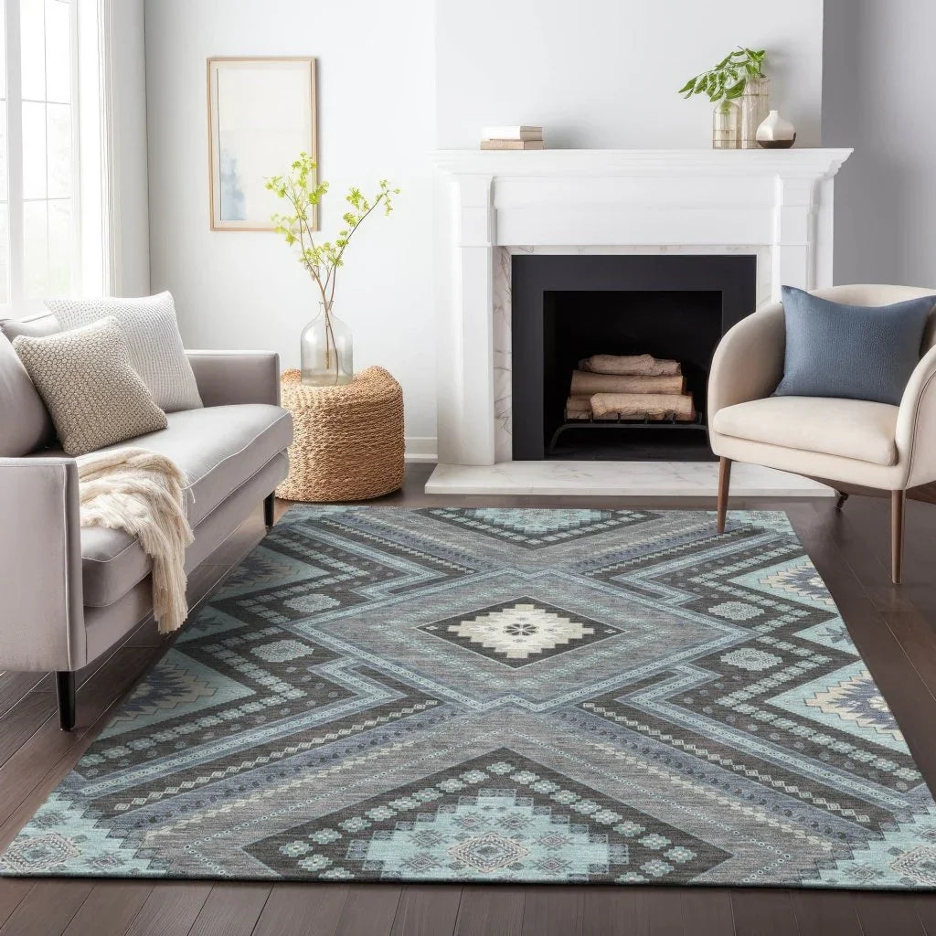 Solene Pewter Washable Indoor-Outdoor Rug-Outdoor Rugs-LOOMLAN Rugs-LOOMLAN