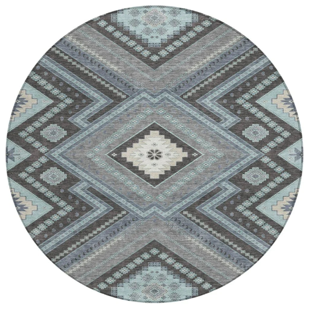 Solene Pewter Washable Indoor-Outdoor Rug-Outdoor Rugs-LOOMLAN Rugs-8' x 8'-LOOMLAN