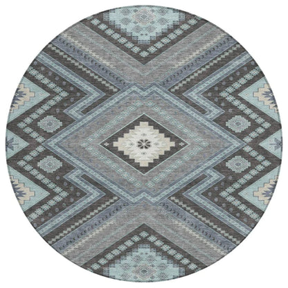 Solene Pewter Washable Indoor-Outdoor Rug-Outdoor Rugs-LOOMLAN Rugs-8' x 8'-LOOMLAN