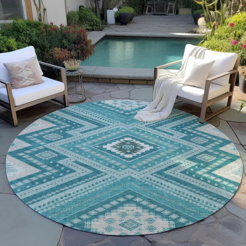 Solene Teal Washable Indoor-Outdoor Rug-Outdoor Rugs-LOOMLAN Rugs-LOOMLAN