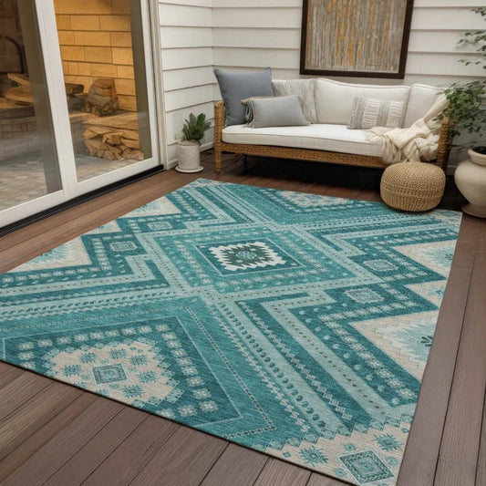 Solene Teal Washable Indoor-Outdoor Rug-Outdoor Rugs-LOOMLAN Rugs-LOOMLAN