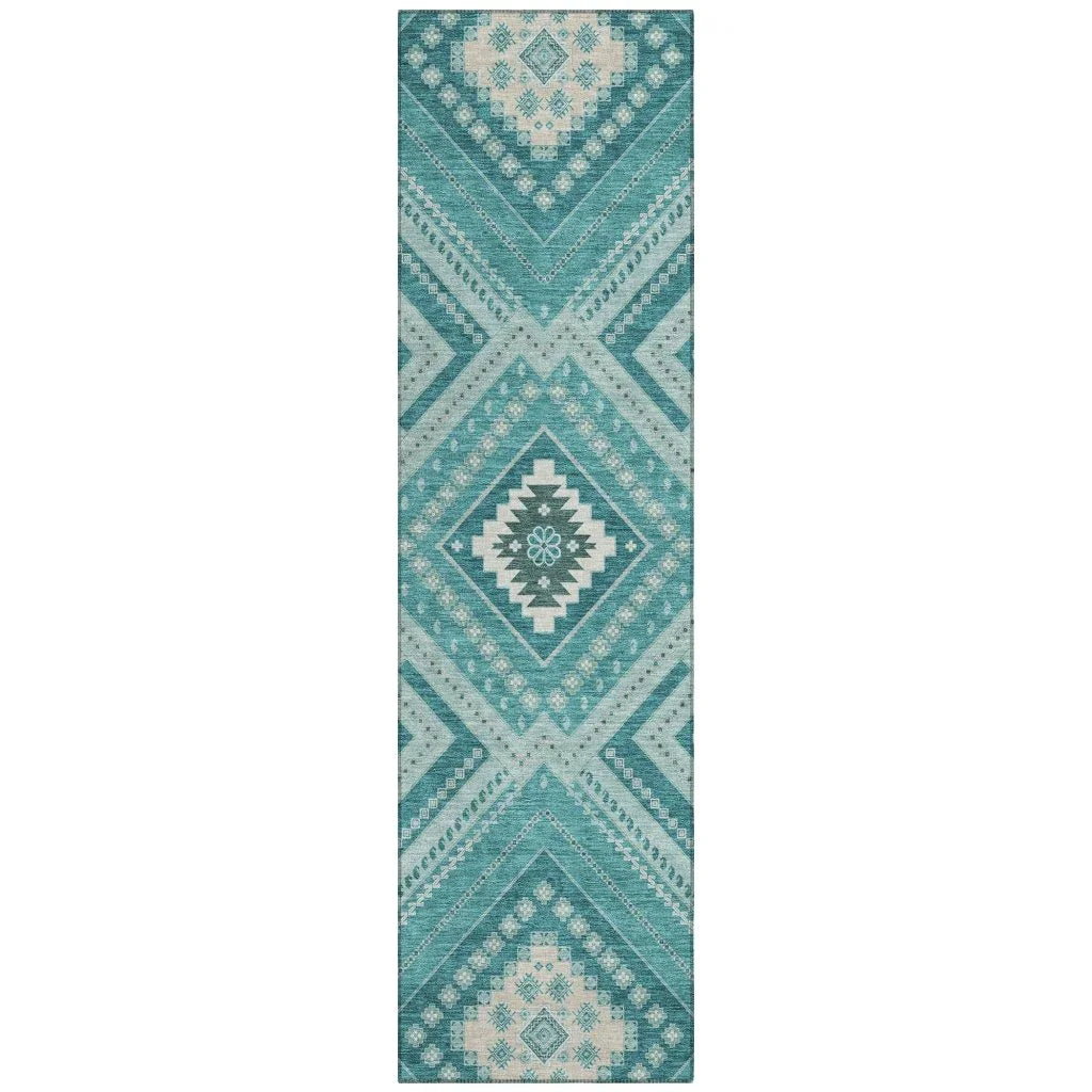 Solene Teal Washable Indoor-Outdoor Rug-Outdoor Rugs-LOOMLAN Rugs-2'3" x 7'6"-LOOMLAN
