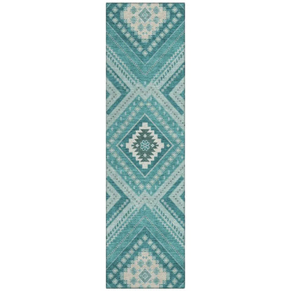 Solene Teal Washable Indoor-Outdoor Rug-Outdoor Rugs-LOOMLAN Rugs-2'3" x 7'6"-LOOMLAN