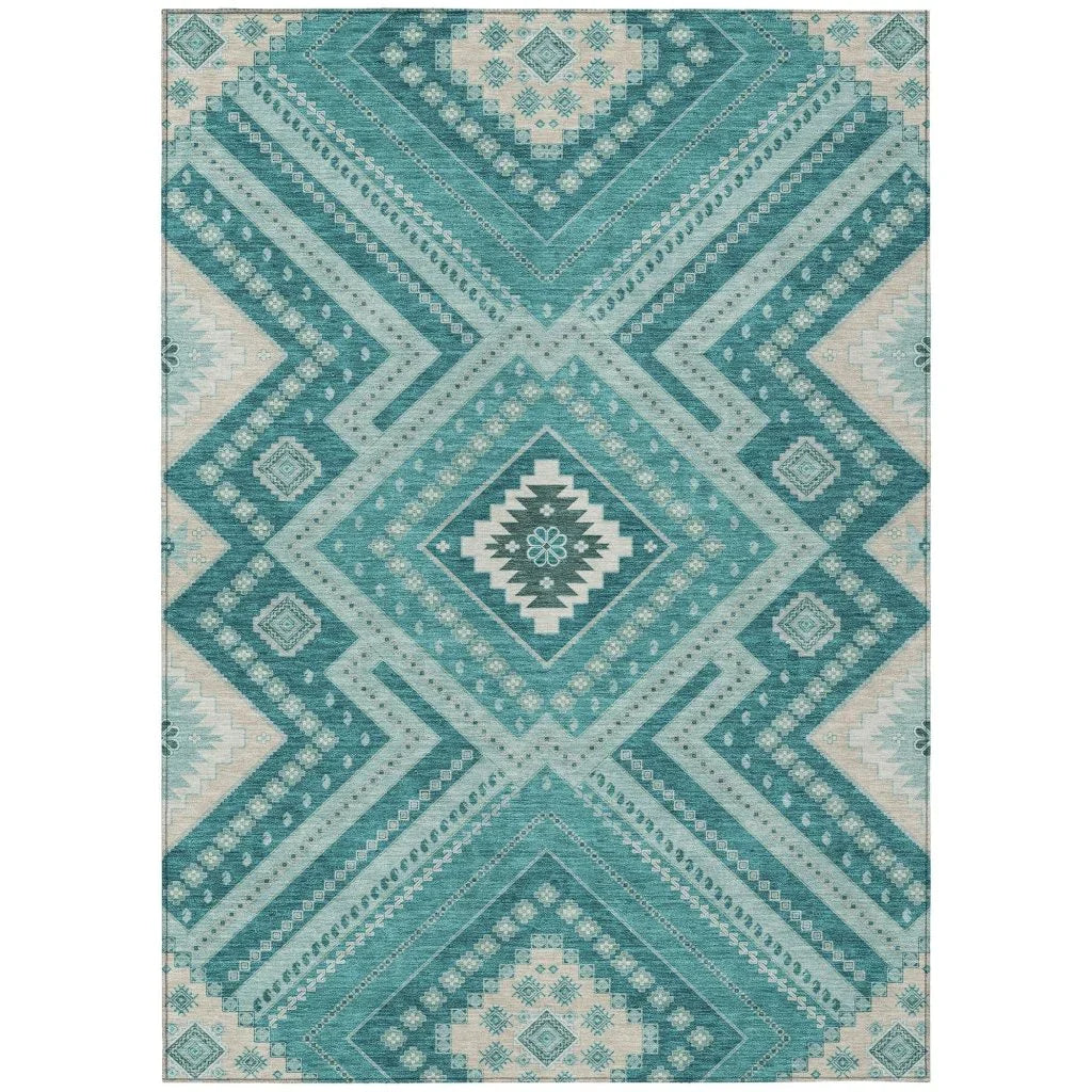 Solene Teal Washable Indoor-Outdoor Rug-Outdoor Rugs-LOOMLAN Rugs-2'6" x 3'10"-LOOMLAN