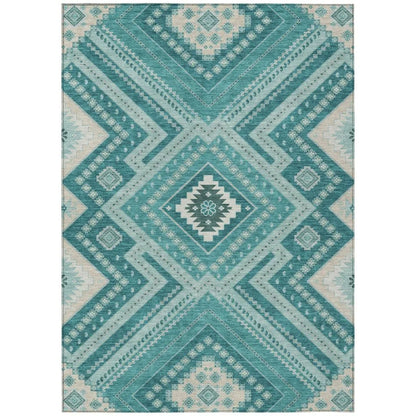 Solene Teal Washable Indoor-Outdoor Rug-Outdoor Rugs-LOOMLAN Rugs-2'6" x 3'10"-LOOMLAN