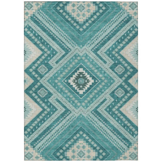 Solene Teal Washable Indoor-Outdoor Rug-Outdoor Rugs-LOOMLAN Rugs-2'6" x 3'10"-LOOMLAN