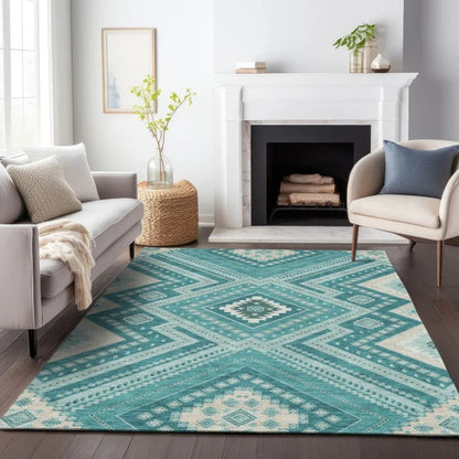 Solene Teal Washable Indoor-Outdoor Rug-Outdoor Rugs-LOOMLAN Rugs-LOOMLAN