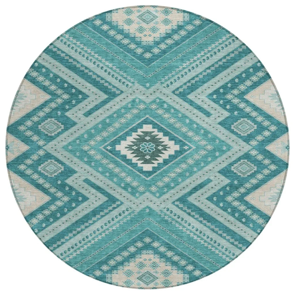 Solene Teal Washable Indoor-Outdoor Rug-Outdoor Rugs-LOOMLAN Rugs-8' x 8'-LOOMLAN