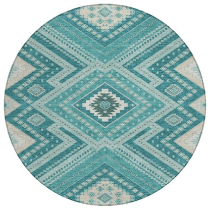 Solene Teal Washable Indoor-Outdoor Rug-Outdoor Rugs-LOOMLAN Rugs-8' x 8'-LOOMLAN