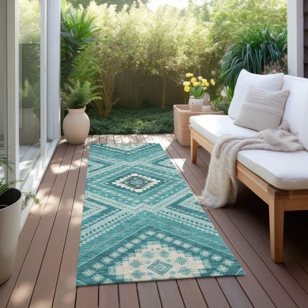 Solene Teal Washable Indoor-Outdoor Rug-Outdoor Rugs-LOOMLAN Rugs-LOOMLAN
