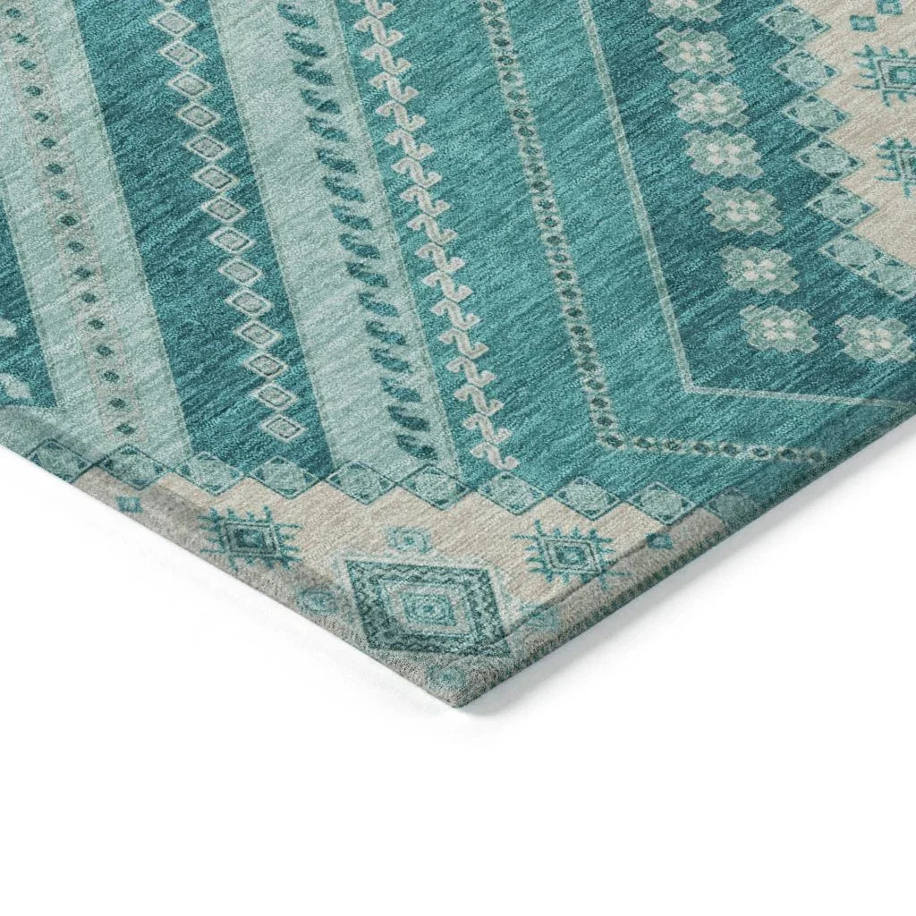 Solene Teal Washable Indoor-Outdoor Rug-Outdoor Rugs-LOOMLAN Rugs-LOOMLAN