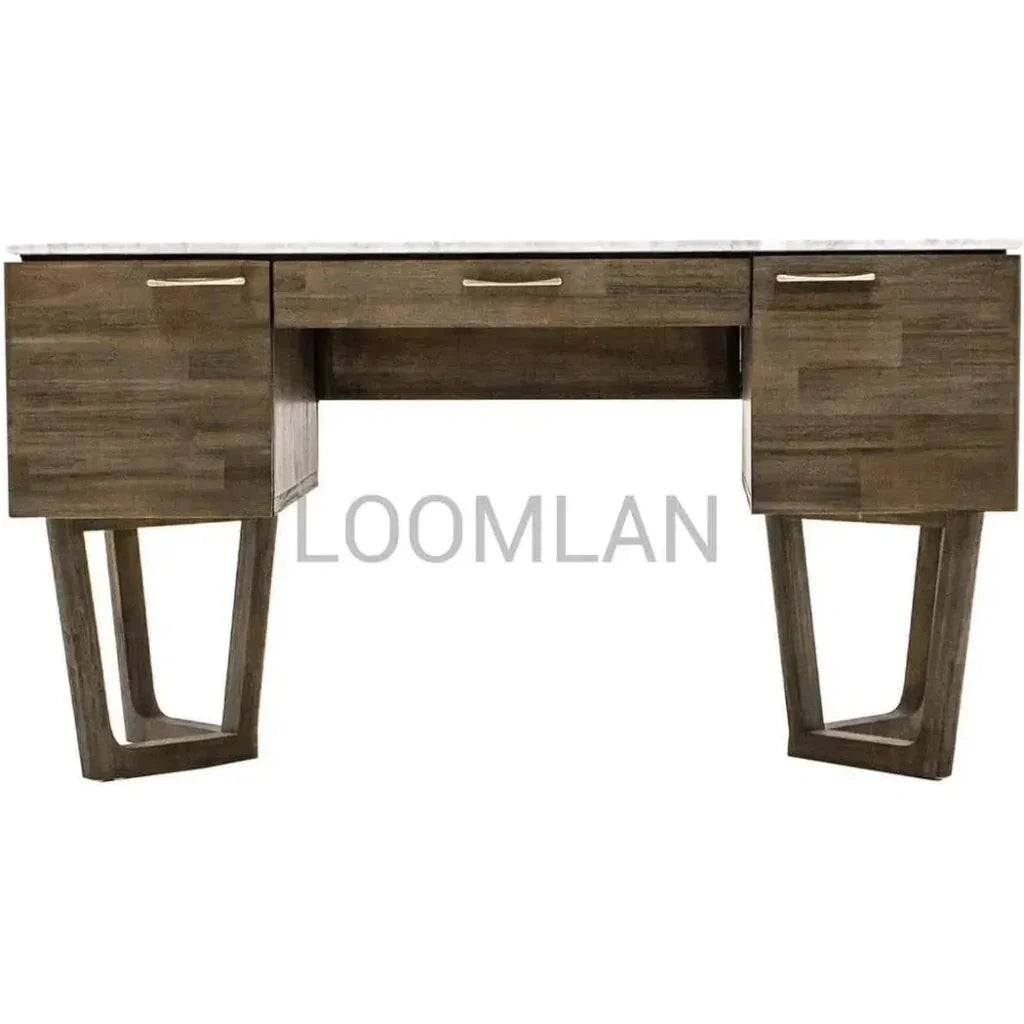 Solid Wood & Marble Mid-Century Desk Aura Writing Desk-Home Office Desks-LH Imports-LOOMLAN