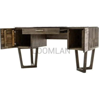 Solid Wood & Marble Mid-Century Desk Aura Writing Desk-Home Office Desks-LH Imports-LOOMLAN