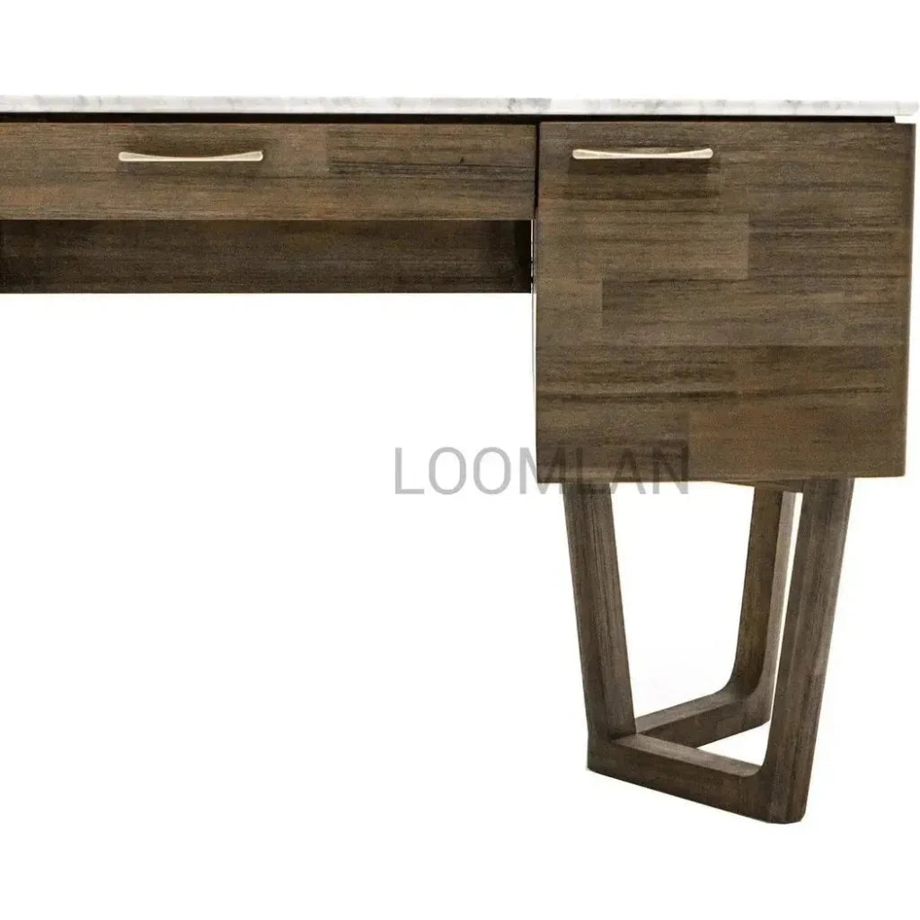 Solid Wood & Marble Mid-Century Desk Aura Writing Desk-Home Office Desks-LH Imports-LOOMLAN
