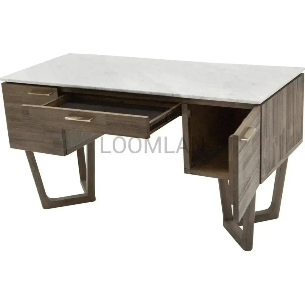 Solid Wood & Marble Mid-Century Desk Aura Writing Desk-Home Office Desks-LH Imports-LOOMLAN