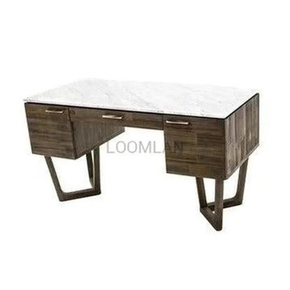 Solid Wood & Marble Mid-Century Desk Aura Writing Desk-Home Office Desks-LH Imports-LOOMLAN