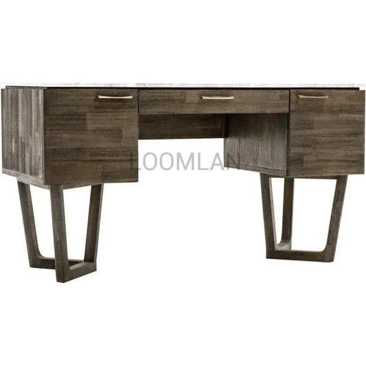 Solid Wood & Marble Mid-Century Desk Aura Writing Desk-Home Office Desks-LH Imports-LOOMLAN
