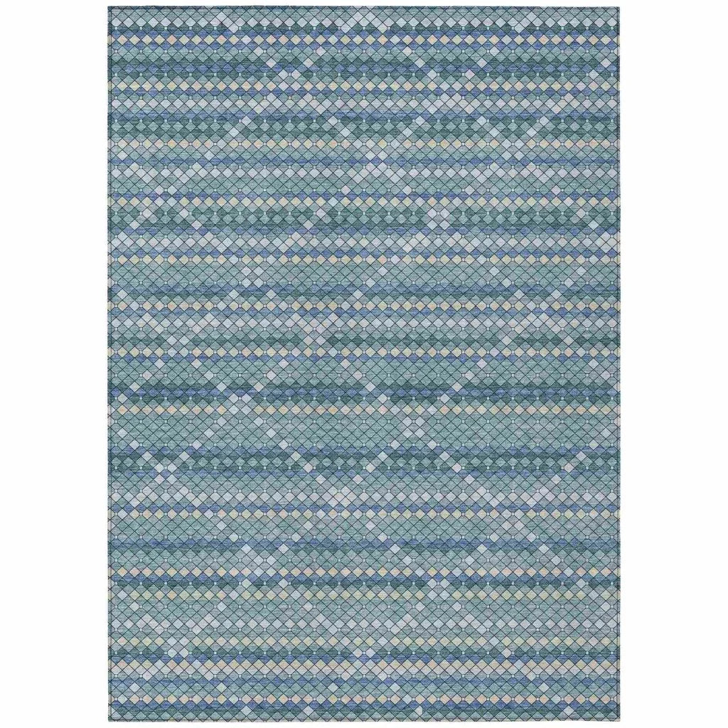 Solina Blue Washable Indoor - Outdoor Rug - LOOMLAN - LOOMLAN Rugs - Outdoor Rugs