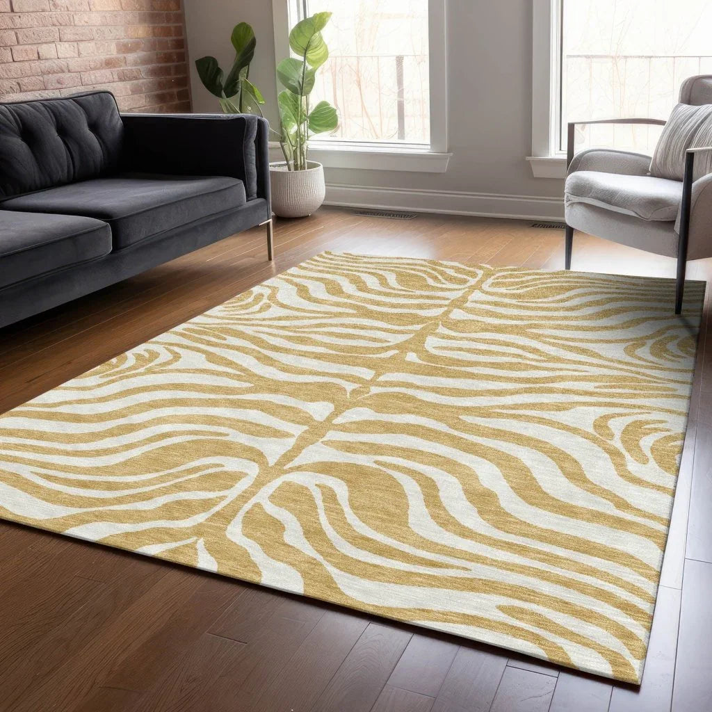 Solstice Gold Washable Indoor-Outdoor Rug-Outdoor Rugs-LOOMLAN Rugs-LOOMLAN