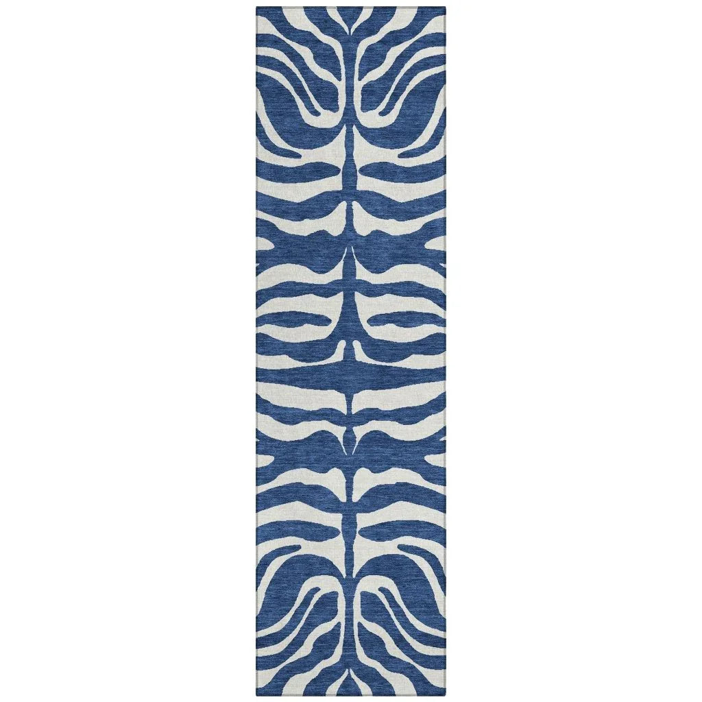 Solstice Navy Washable Indoor-Outdoor Rug-Outdoor Rugs-LOOMLAN Rugs-2'3" x 7'6"-LOOMLAN