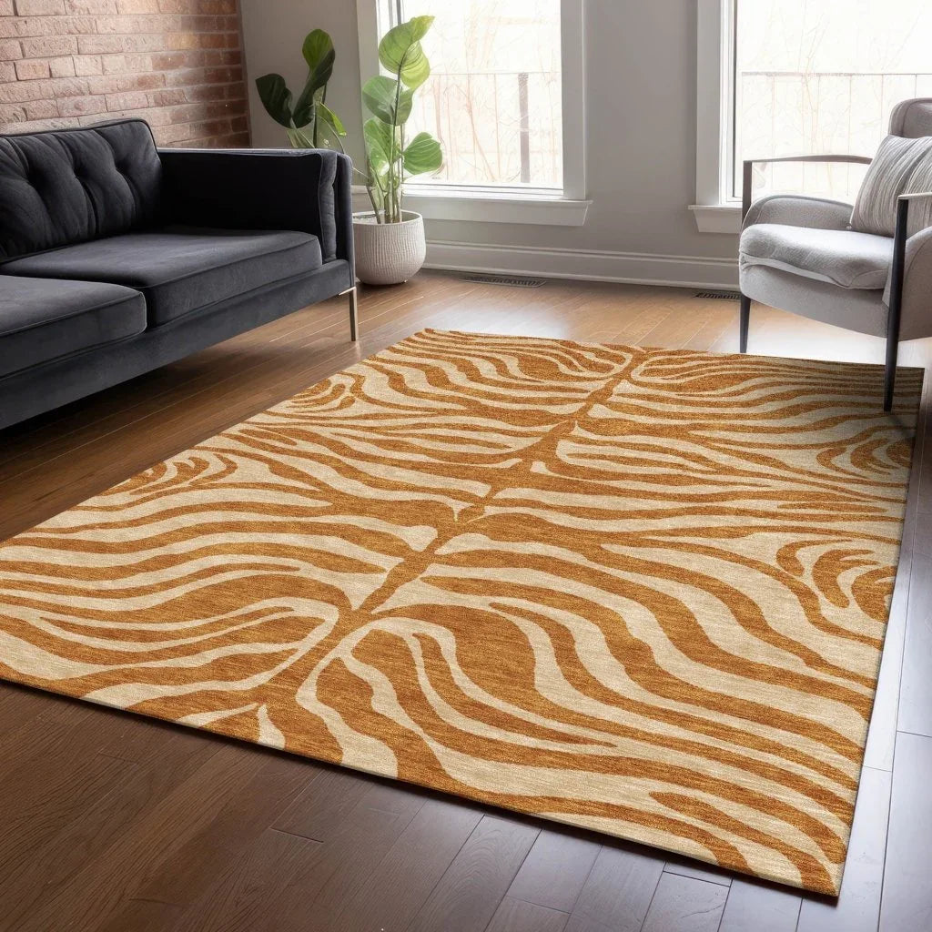 Solstice Orange Washable Indoor-Outdoor Rug-Outdoor Rugs-LOOMLAN Rugs-LOOMLAN