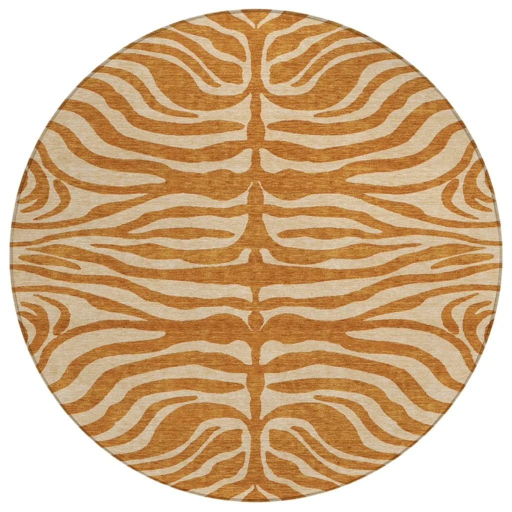 Solstice Orange Washable Indoor-Outdoor Rug-Outdoor Rugs-LOOMLAN Rugs-8' x 8'-LOOMLAN