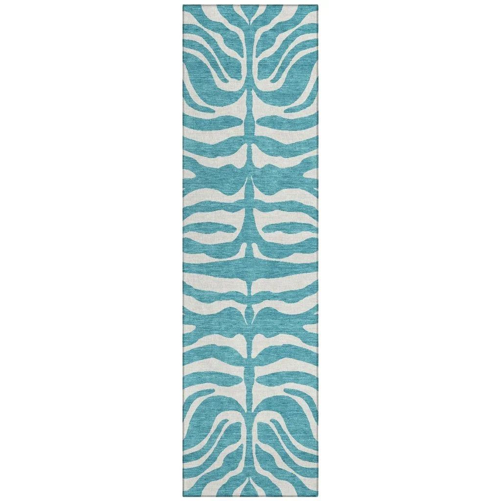 Solstice Teal Washable Indoor-Outdoor Rug-Outdoor Rugs-LOOMLAN Rugs-2'3" x 7'6"-LOOMLAN