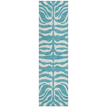 Solstice Teal Washable Indoor-Outdoor Rug-Outdoor Rugs-LOOMLAN Rugs-2'3" x 7'6"-LOOMLAN
