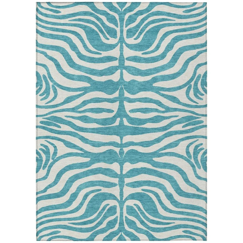 Solstice Teal Washable Indoor-Outdoor Rug-Outdoor Rugs-LOOMLAN Rugs-2'6" x 3'10"-LOOMLAN