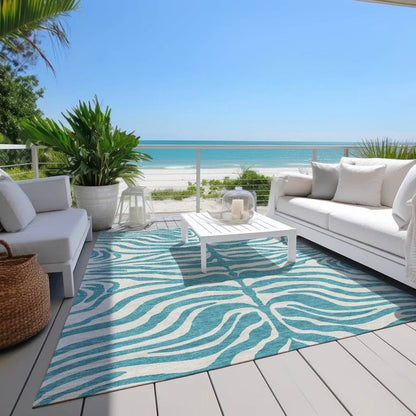 Solstice Teal Washable Indoor-Outdoor Rug-Outdoor Rugs-LOOMLAN Rugs-LOOMLAN