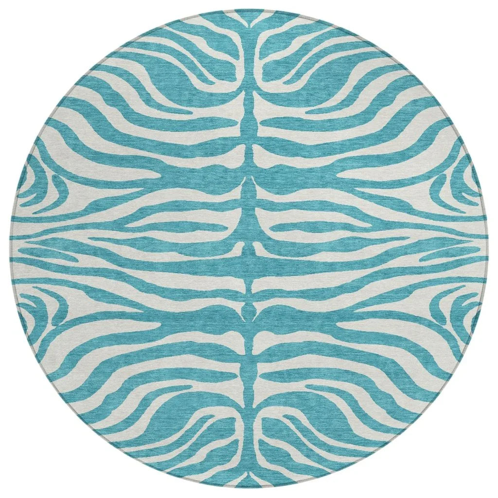 Solstice Teal Washable Indoor-Outdoor Rug-Outdoor Rugs-LOOMLAN Rugs-8' x 8'-LOOMLAN