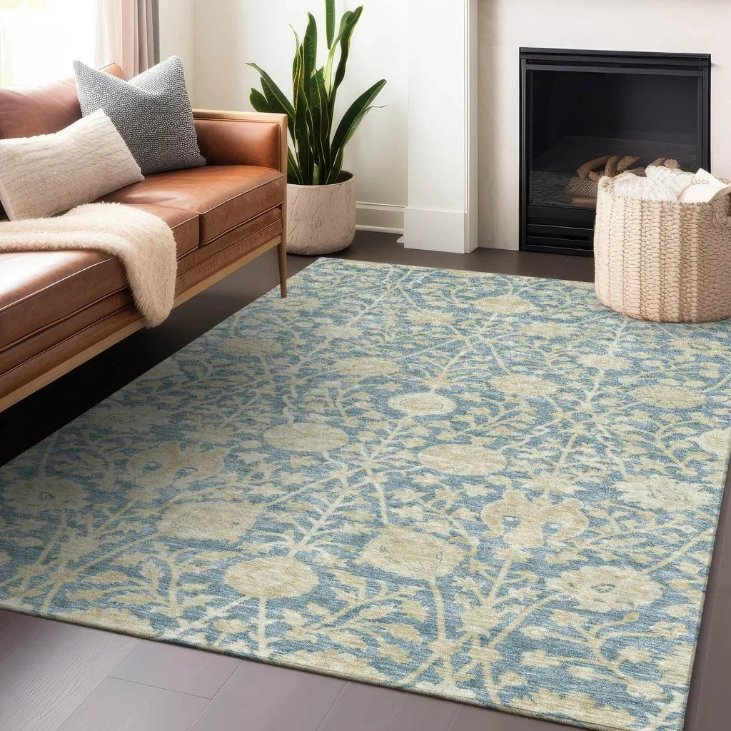 Sonnet Blue Washable Indoor-Outdoor Rug-Outdoor Rugs-LOOMLAN Rugs-LOOMLAN