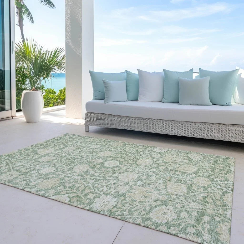 Sonnet Green Washable Indoor-Outdoor Rug-Outdoor Rugs-LOOMLAN Rugs-LOOMLAN