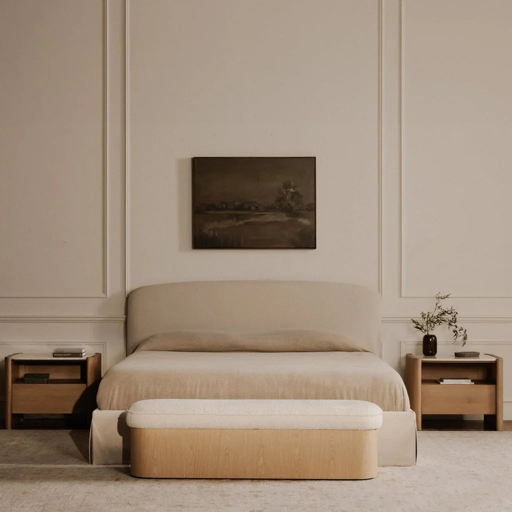 Sonny Flecked Oatmeal Fabric Bedroom Bench - LOOMLAN - Moe's Home - Bedroom Benches