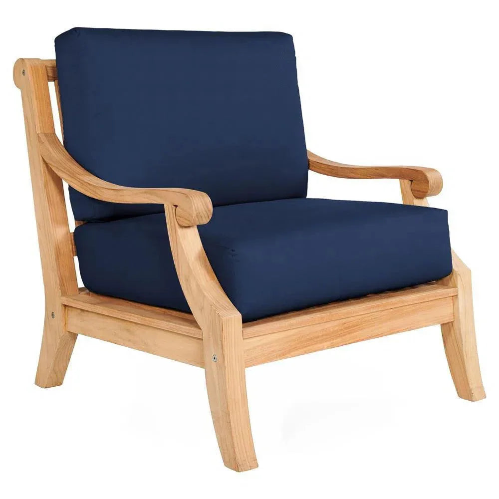 Sonoma Teak Deep Outdoor Club Chair Sunbrella Cushion-Outdoor Accent Chairs-HiTeak-Navy-LOOMLAN