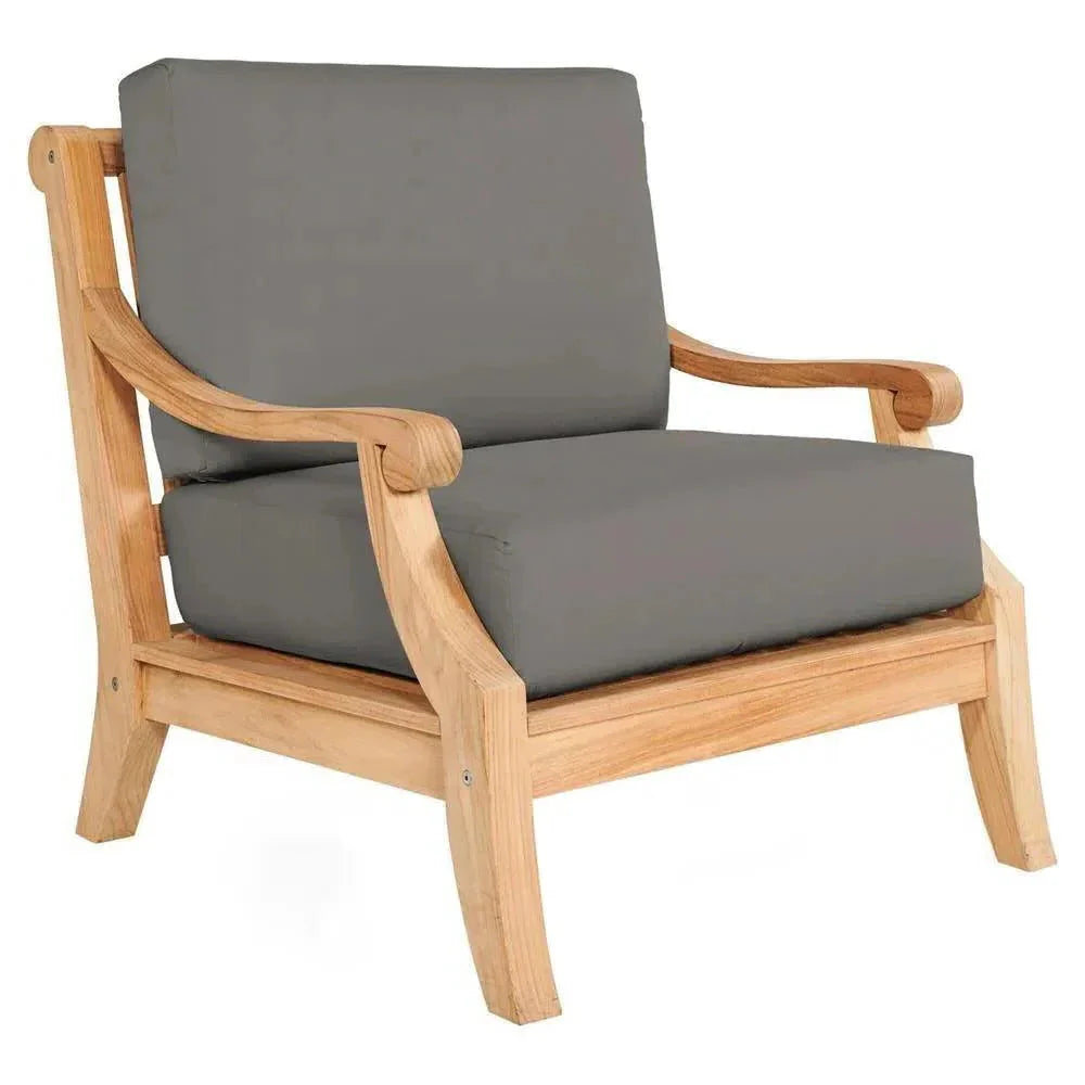Sonoma Teak Deep Outdoor Club Chair Sunbrella Cushion-Outdoor Accent Chairs-HiTeak-Charcoal-LOOMLAN