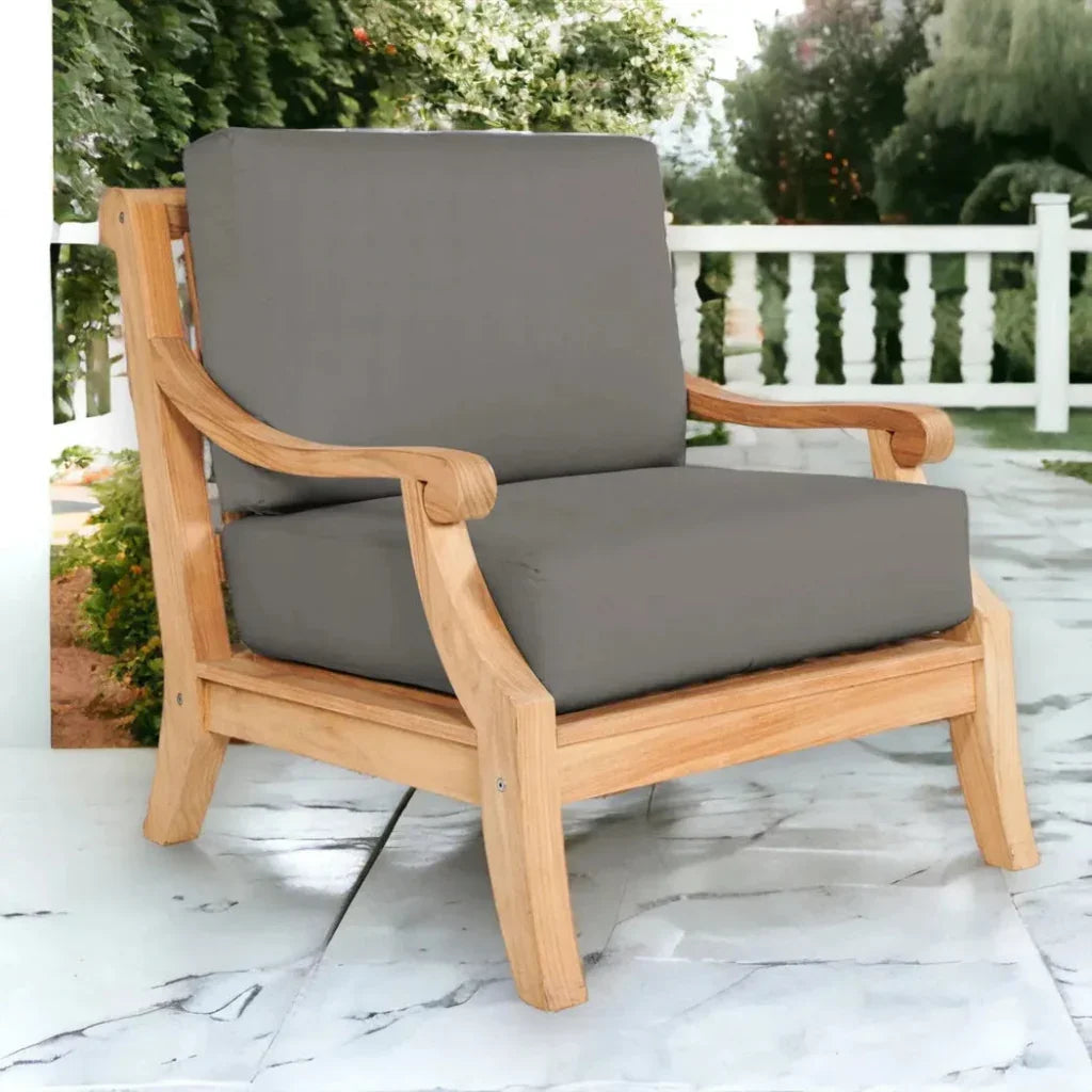 Sonoma Teak Deep Outdoor Club Chair Sunbrella Cushion-Outdoor Accent Chairs-HiTeak-LOOMLAN