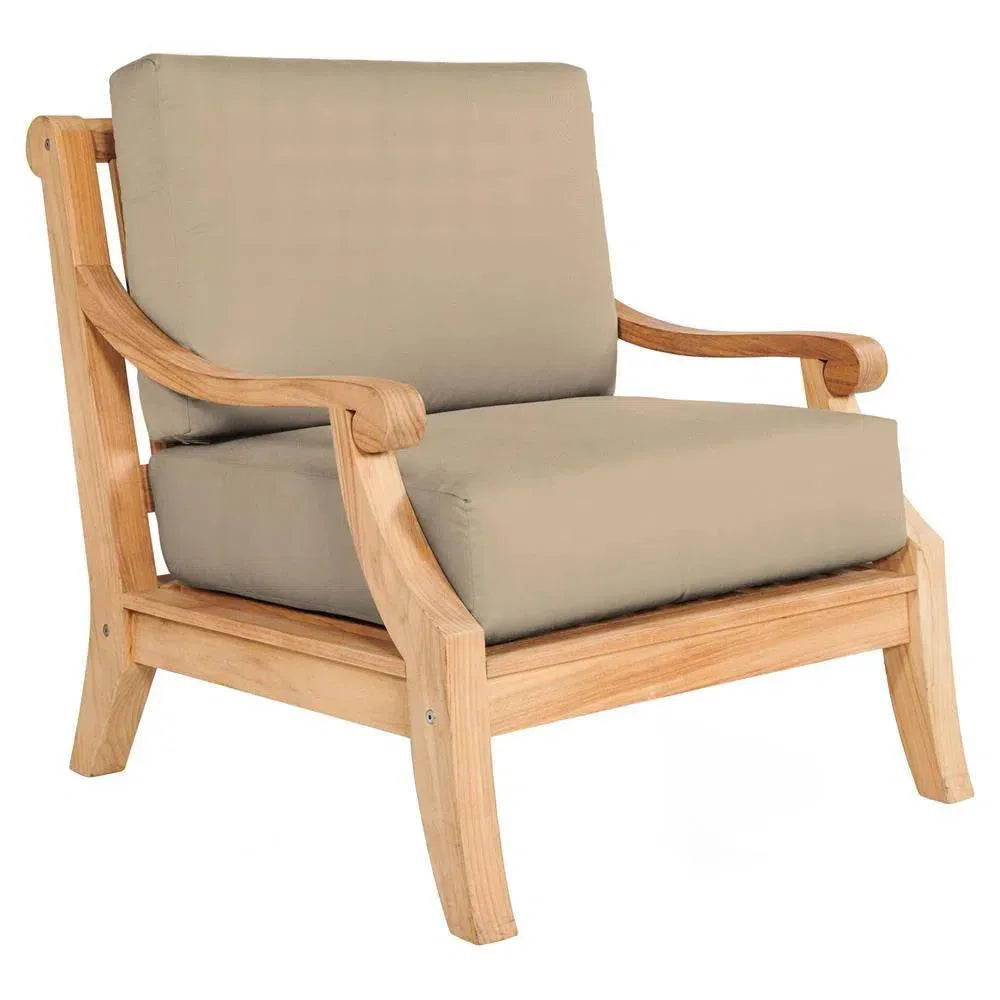 Sonoma Teak Deep Outdoor Club Chair Sunbrella Cushion-Outdoor Accent Chairs-HiTeak-Fawn-LOOMLAN