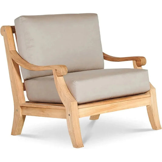 Sonoma Teak Deep Outdoor Club Chair Sunbrella Cushion-Outdoor Accent Chairs-HiTeak-Antique Beige-LOOMLAN
