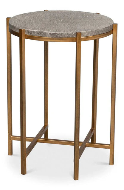 Spence Grey Leather Top Round Side Table - LOOMLAN - Sarreid - Side Tables