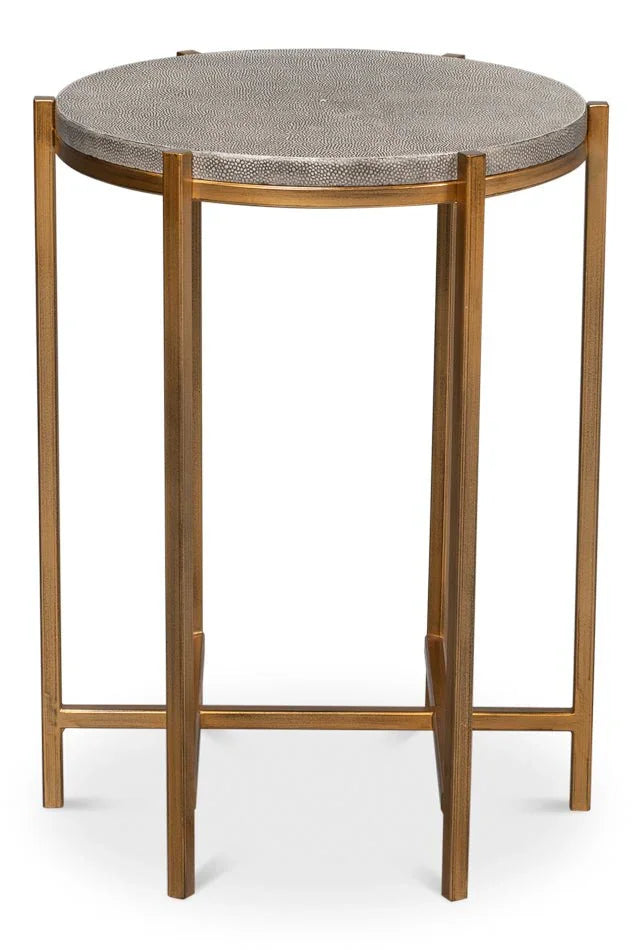Spence Grey Leather Top Round Side Table - LOOMLAN - Sarreid - Side Tables