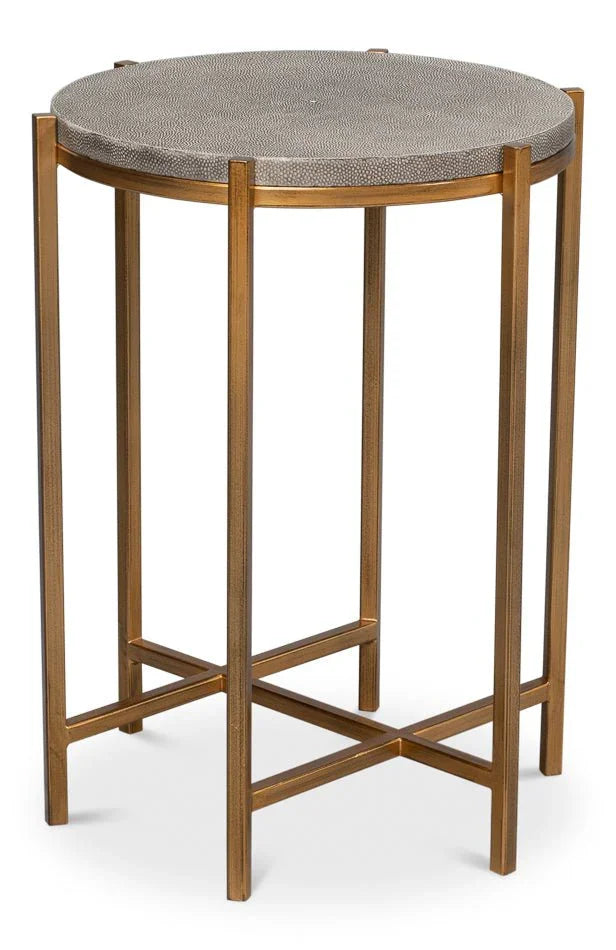 Spence Grey Leather Top Round Side Table - LOOMLAN - Sarreid - Side Tables
