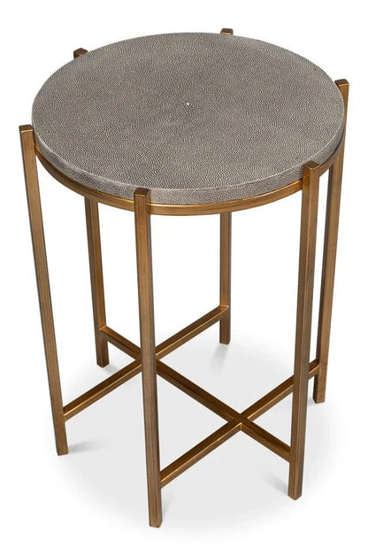 Spence Grey Leather Top Round Side Table - LOOMLAN - Sarreid - Side Tables