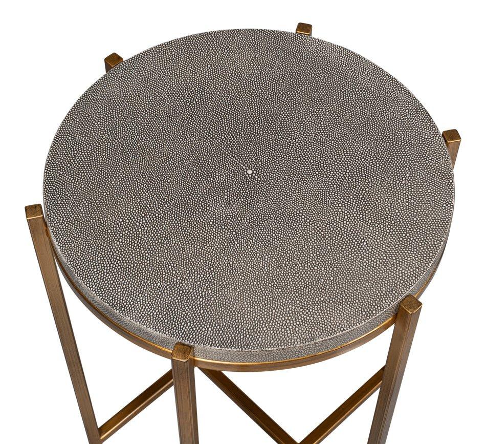 Spence Grey Leather Top Round Side Table - LOOMLAN - Sarreid - Side Tables