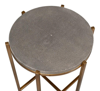 Spence Grey Leather Top Round Side Table - LOOMLAN - Sarreid - Side Tables