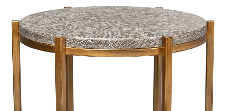 Spence Grey Leather Top Round Side Table - LOOMLAN - Sarreid - Side Tables