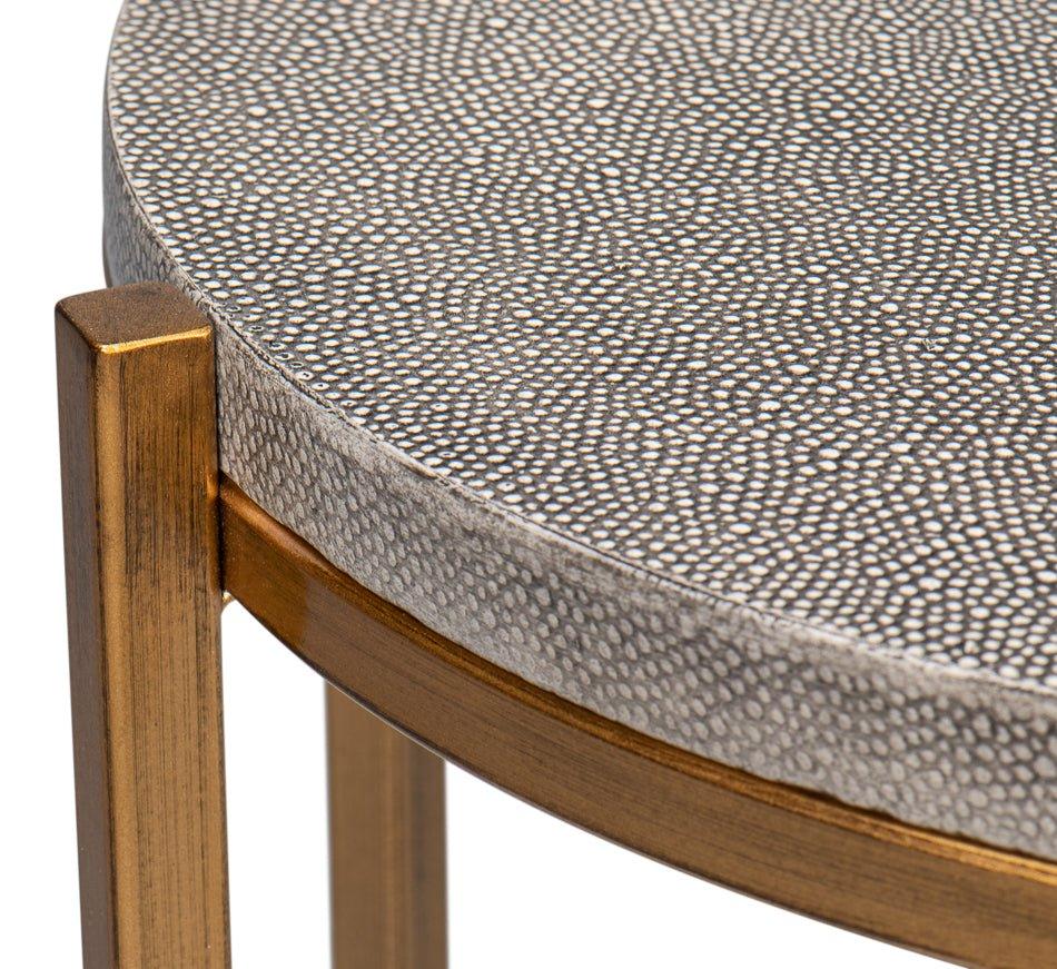 Spence Grey Leather Top Round Side Table - LOOMLAN - Sarreid - Side Tables